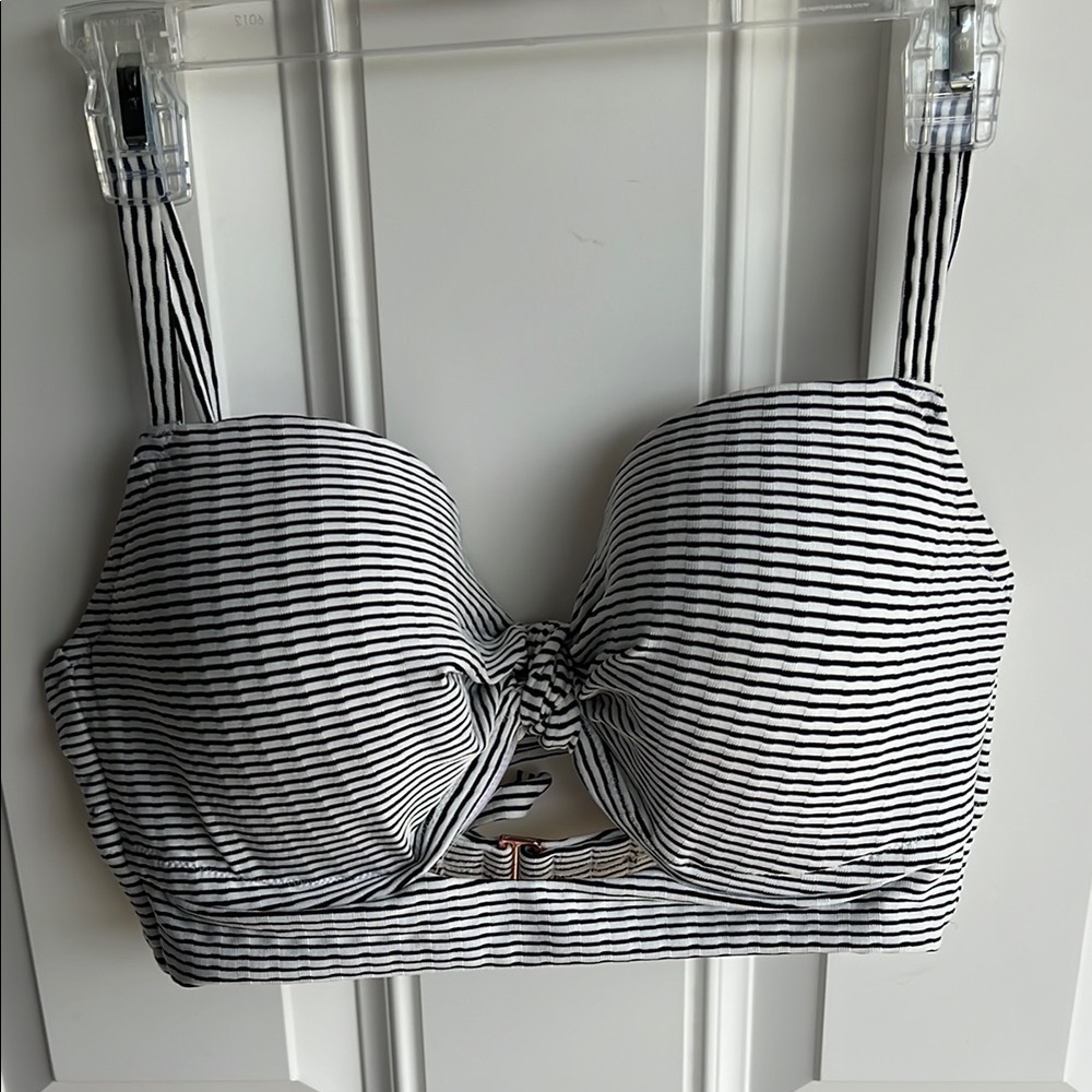 Shade & Shore Black and White Striped Bikini Top